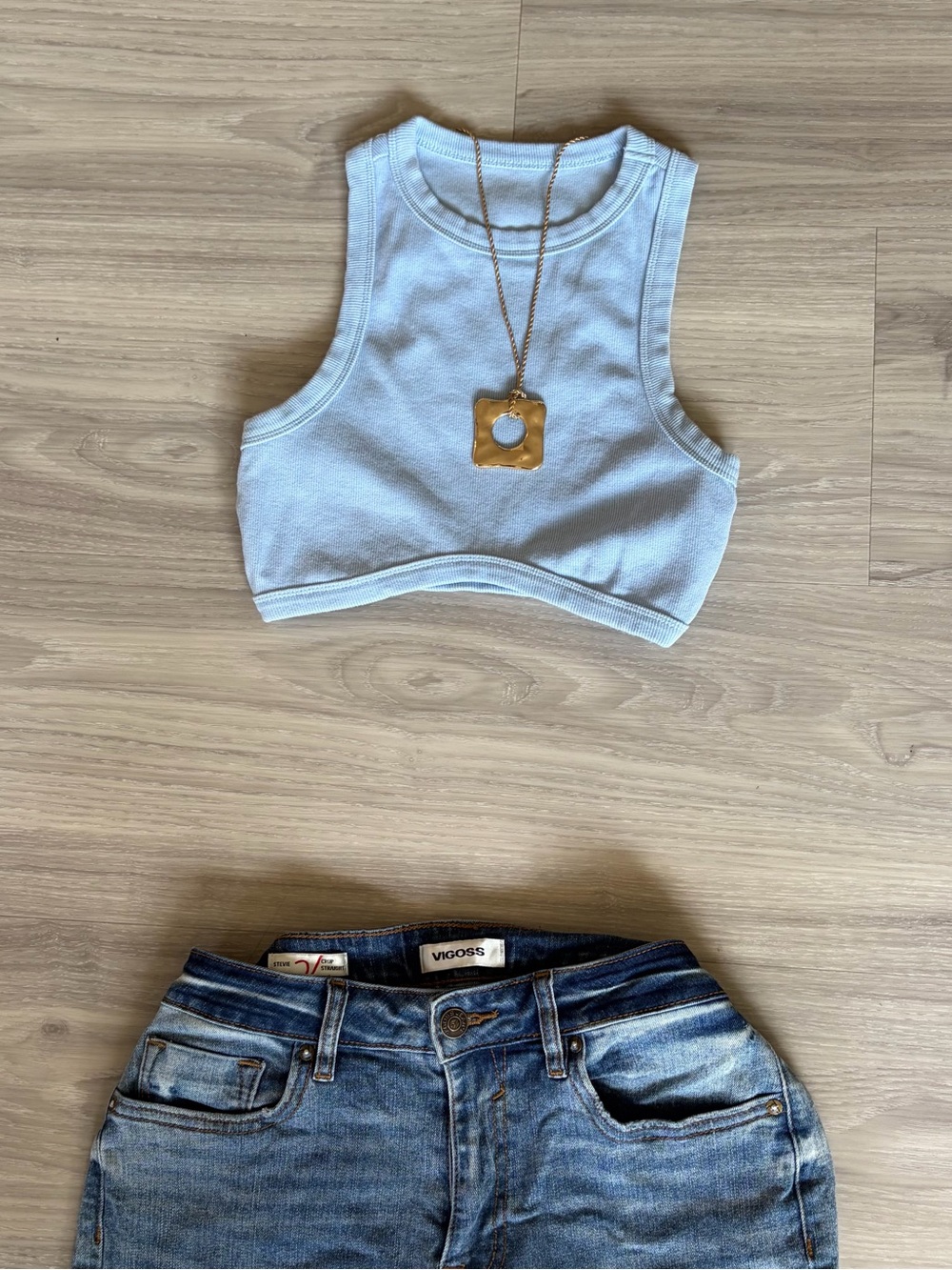 Women's Light Blue Ribbed Cropped Tank Top